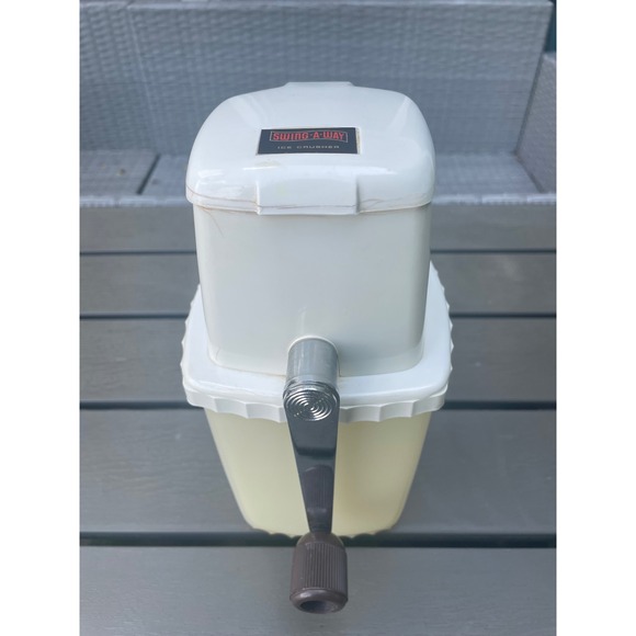 Unbranded Other - Vintage Manual Ice Crusher Hand Crank Retro Kitchen Tool Cream Brown Plastic